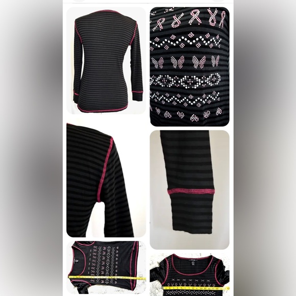 Style & Co.  top Black Pink Embellished with Hearts Butterflies small st… - Picture 3 of 4
